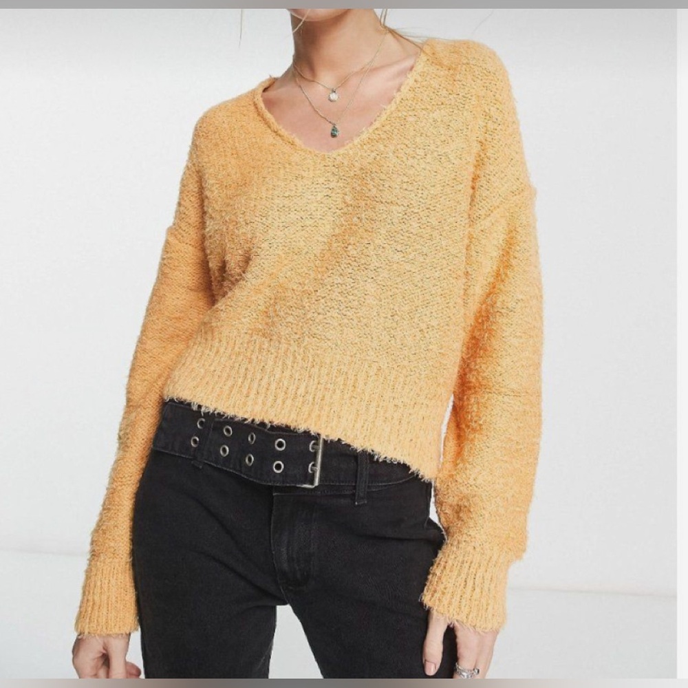 Free People Theo Sweater Gold/Orange Medium NWT